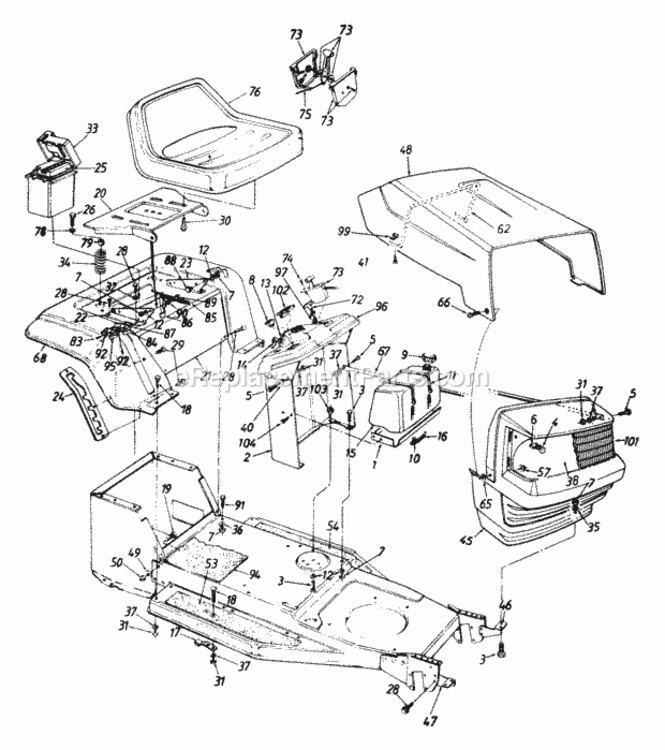 Hood_Style_0 Diagram and Parts List for 133H470F087 1993 MTD Lawn Tractor