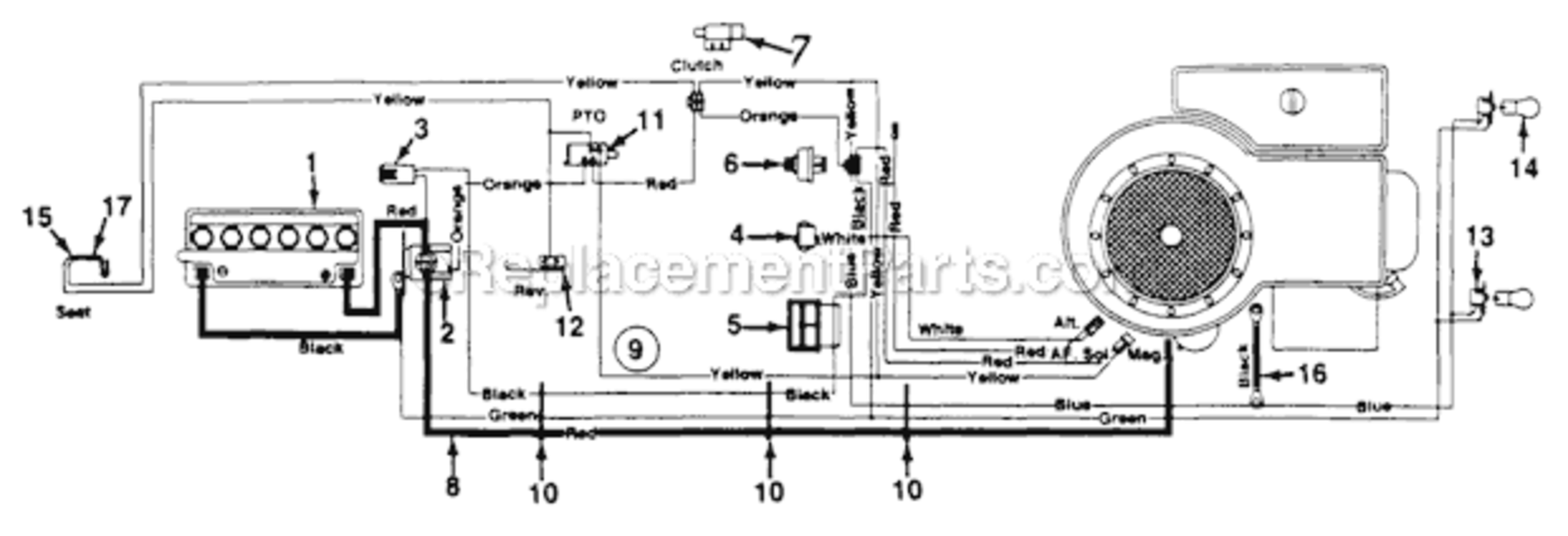Electrical Switches Diagram and Parts List for 133I600F054 481-228 MTD Lawn Tractor