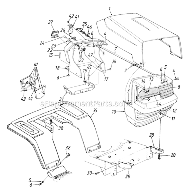 HoodStyle Diagram and Parts List for 133I600F054 481-228 MTD Lawn Tractor