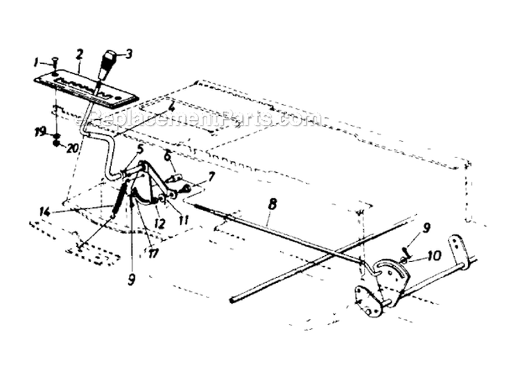 Shift Lever Diagram and Parts List for 133K677G098 1993 MTD Lawn Tractor