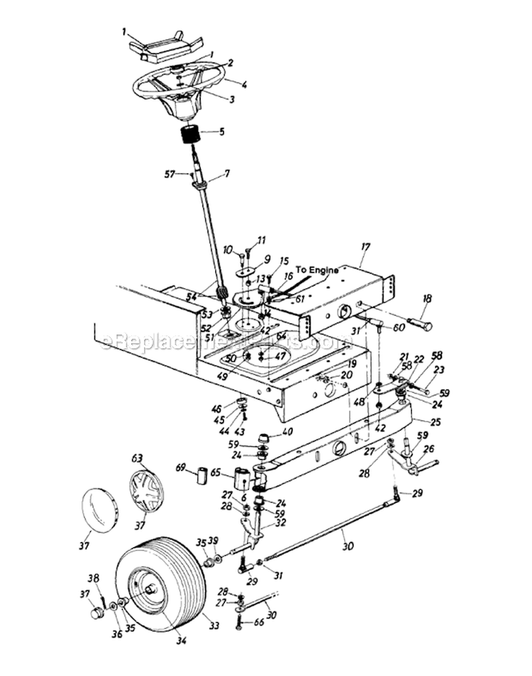 Steering AssemblyWheels FrontAxle Front Diagram and Parts List for 133K677G098 1993 MTD Lawn Tractor