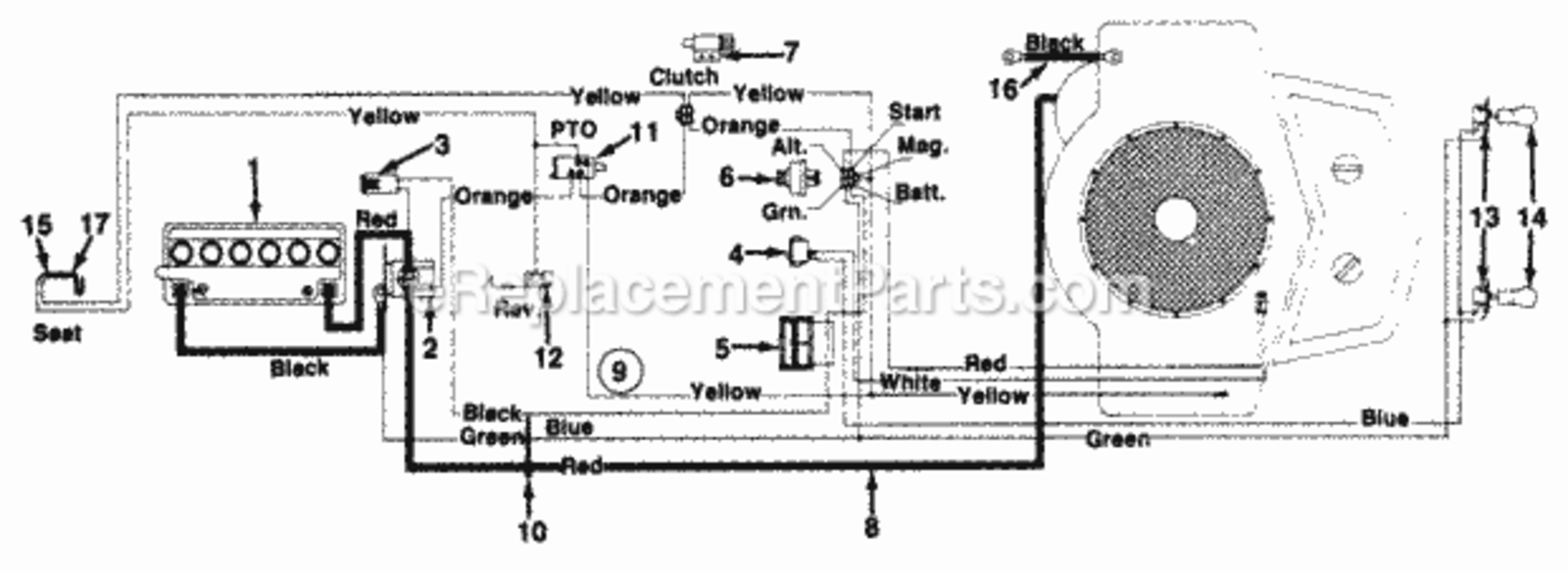 ElectricalSwitches Diagram and Parts List for 133O673G000 1993 MTD Lawn Tractor