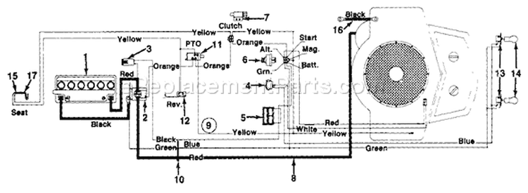 Page C Diagram and Parts List for 133P678H000 1993 MTD Lawn Tractor