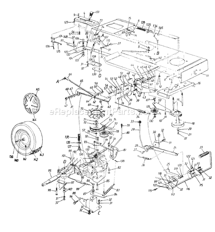 Page J Diagram and Parts List for 134O695G000 1994 MTD Lawn Tractor
