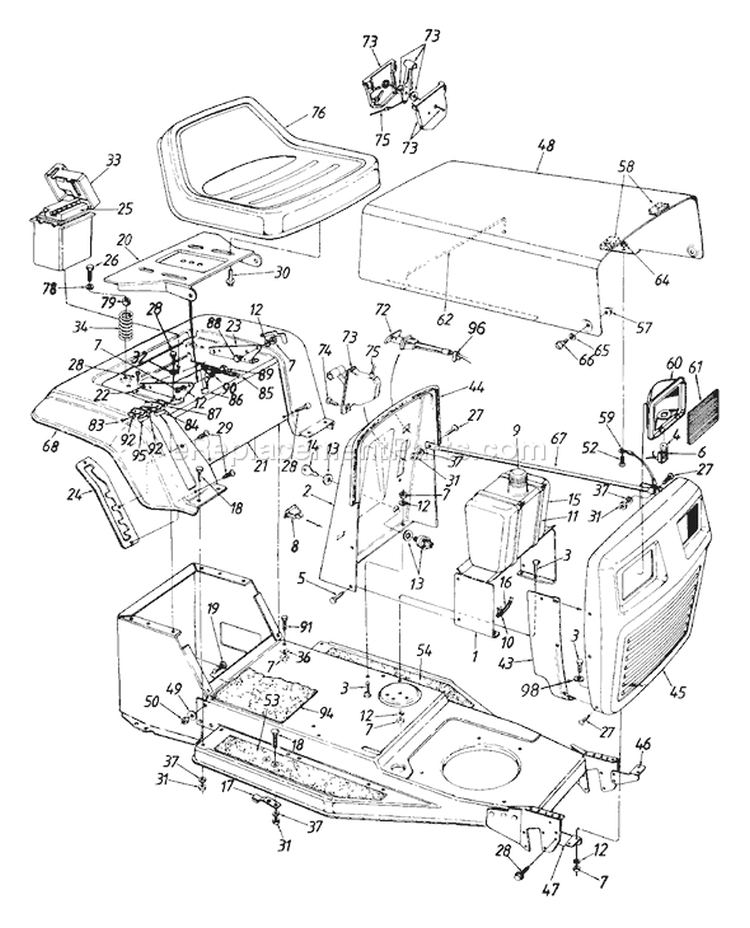 Page E Diagram and Parts List for 134Y472F000 1994 MTD Lawn Tractor