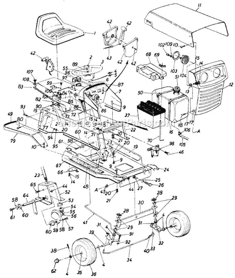 Page D Diagram and Parts List for 135-398-033 1985 MTD Lawn Tractor