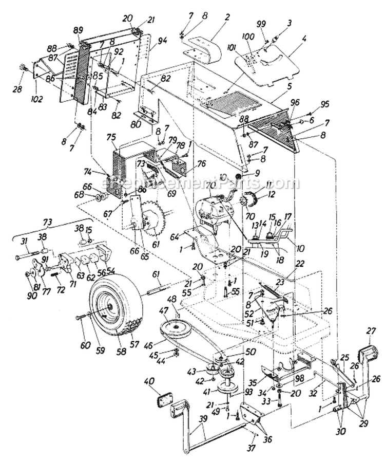 Page G Diagram and Parts List for 135-529-704 1985 MTD Lawn Tractor