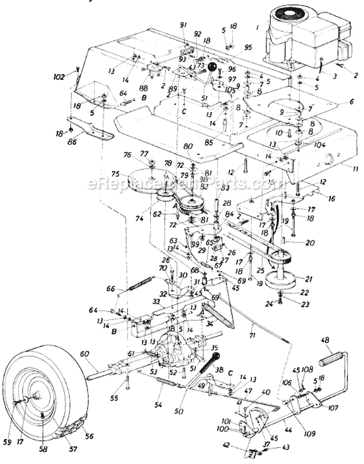 Page J Diagram and Parts List for 135-669-022 1985 MTD Lawn Tractor