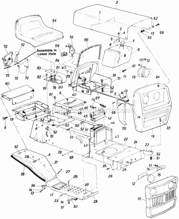 Page O Diagram and Parts List for 135-698-000 1985 MTD Lawn Tractor