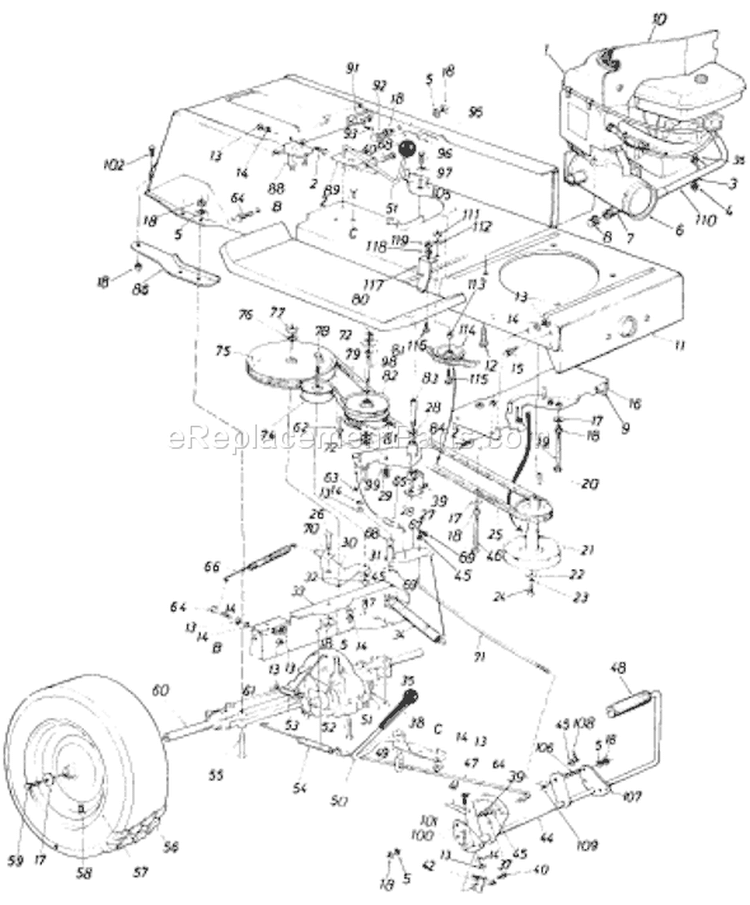 Page G Diagram and Parts List for 135-704-033 1985 MTD Lawn Tractor