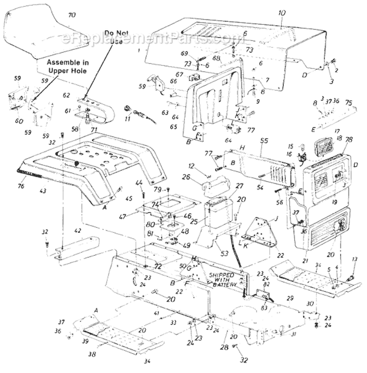 Page H Diagram and Parts List for 135-705-000 1985 MTD Lawn Tractor