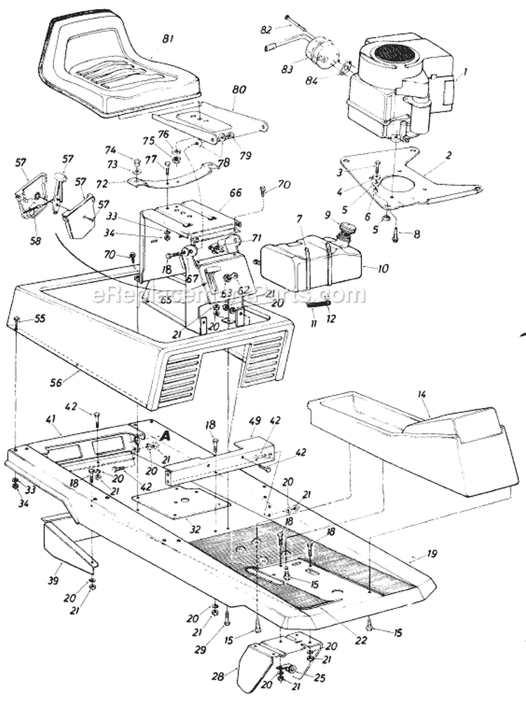 Page B Diagram and Parts List for 13514S 1985 MTD Lawn Tractor