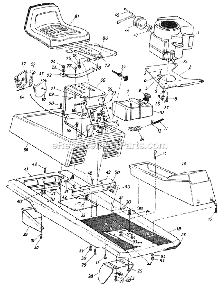 Page D Diagram and Parts List for 13517C 1986 MTD Lawn Tractor