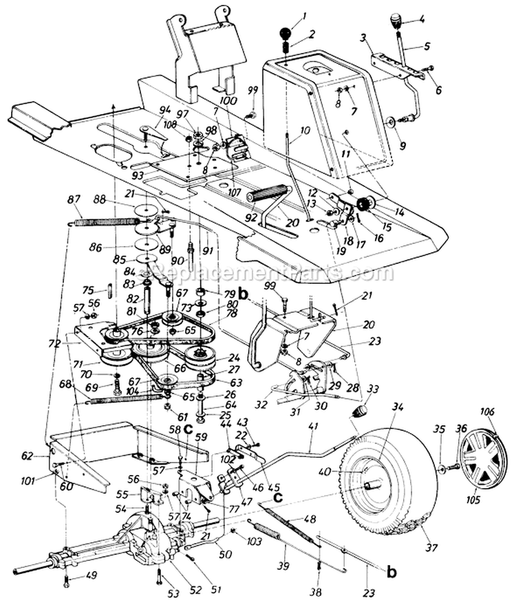 Page H Diagram and Parts List for 135F560B308 1995 MTD Lawn Tractor