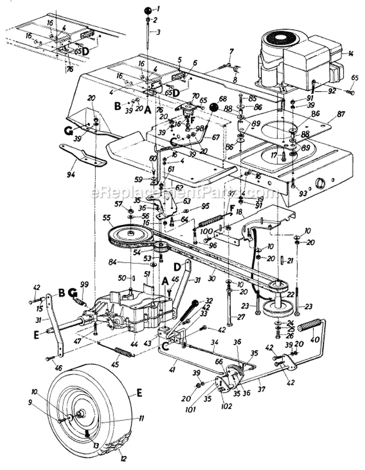 Page M Diagram and Parts List for 136-620-016 1986 MTD Lawn Tractor