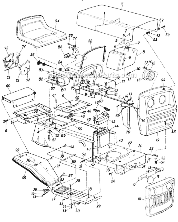 Page B Diagram and Parts List for 136-627-134 1986 MTD Lawn Tractor