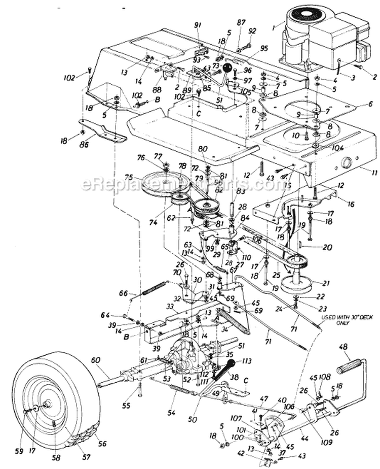 Page D Diagram and Parts List for 136-645-977 1986 MTD Lawn Tractor