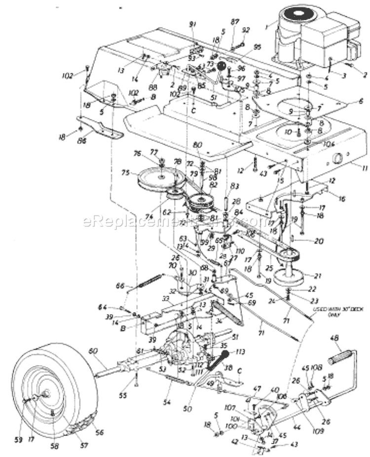 Page D Diagram and Parts List for 136-648D033 1986 MTD Lawn Tractor