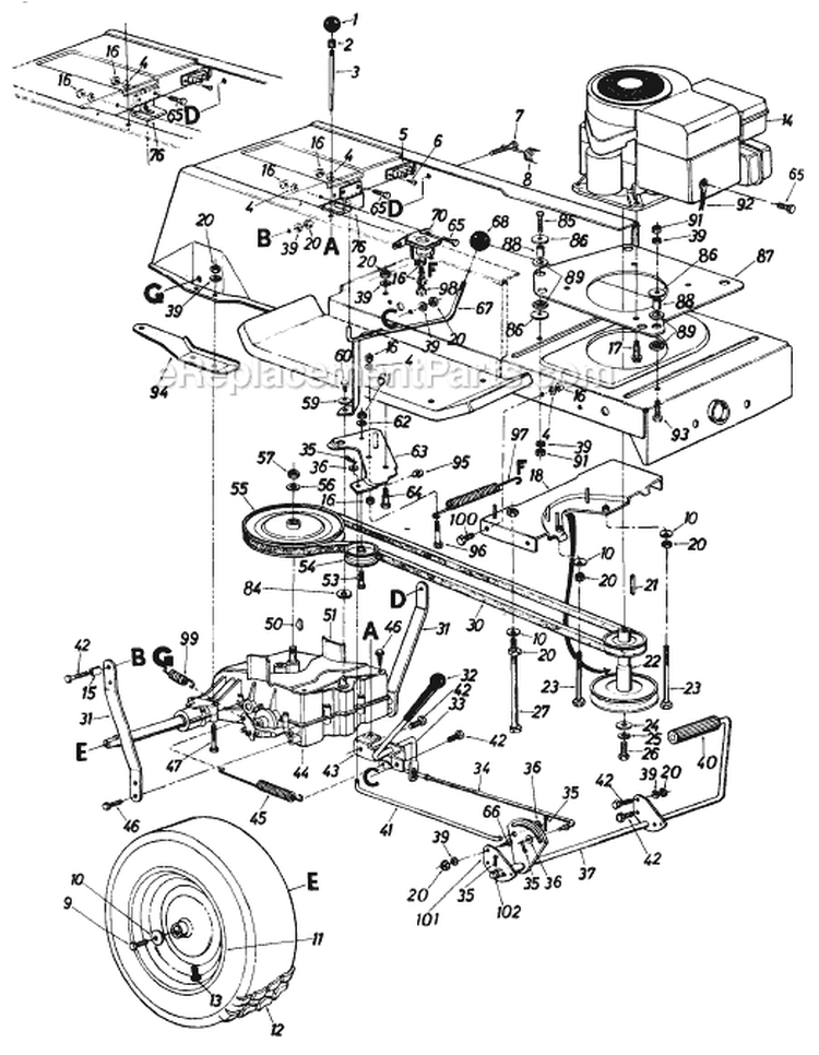 Page M Diagram and Parts List for 139-696-000 1986 MTD Lawn Tractor