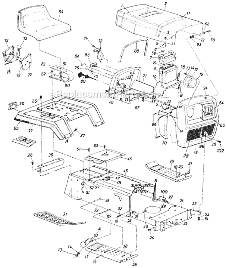 Page A Diagram and Parts List for 136-708-002 1986 MTD Lawn Tractor