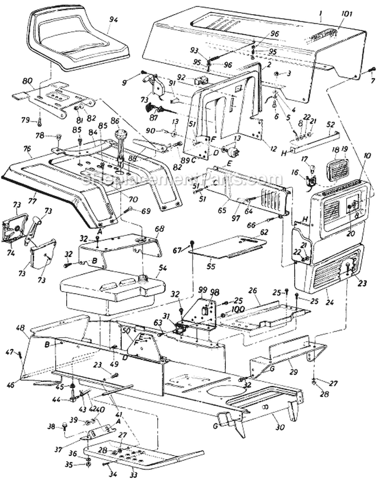 Page B Diagram and Parts List for 136-743-205 1986 MTD Lawn Tractor