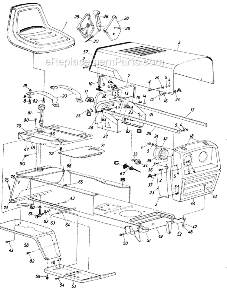 Page D Diagram and Parts List for 136-746-726 1986 MTD Lawn Tractor