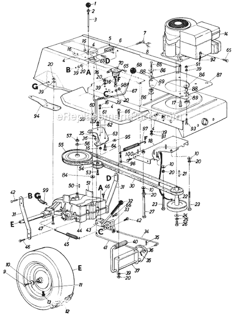 Page D Diagram and Parts List for 13611S 1985 MTD Lawn Tractor