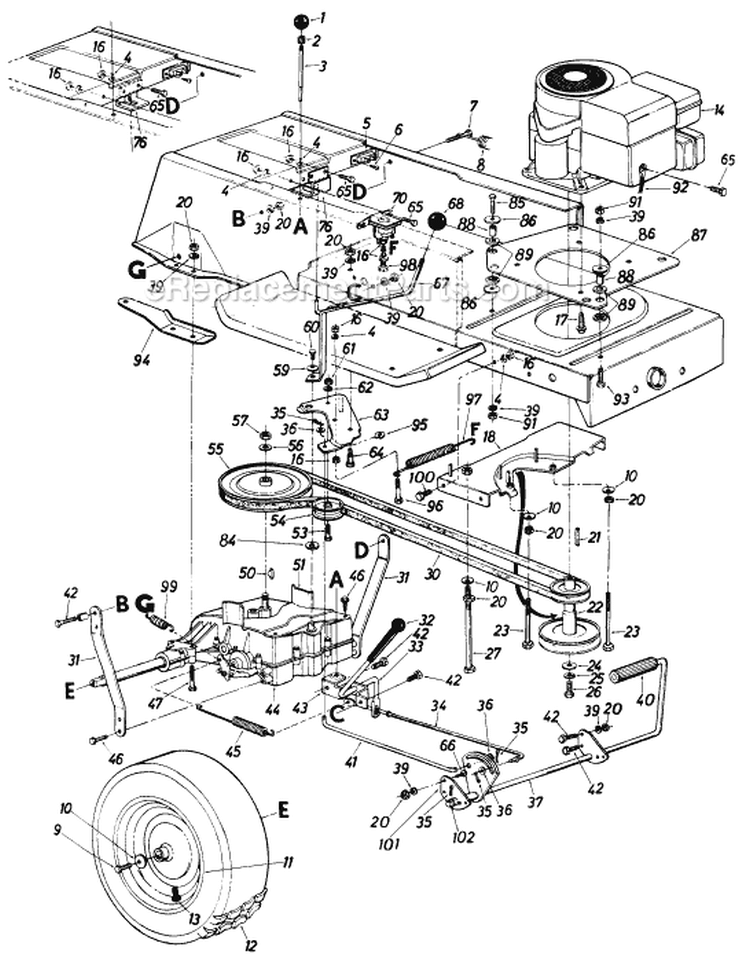 Page F Diagram and Parts List for 13618C 1986 MTD Lawn Tractor