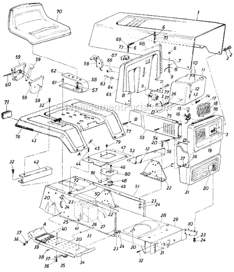 Page B Diagram and Parts List for 13618S 1985 MTD Lawn Tractor