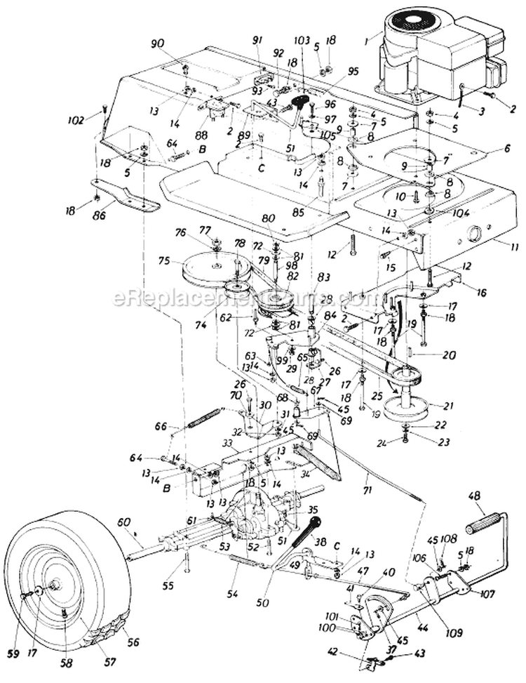 Page C Diagram and Parts List for 13618S 1985 MTD Lawn Tractor