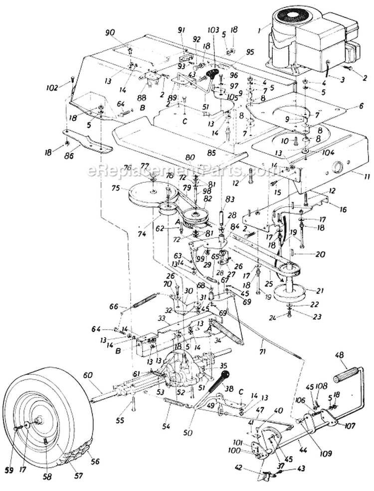 Page C Diagram and Parts List for 13619S 1985 MTD Lawn Tractor