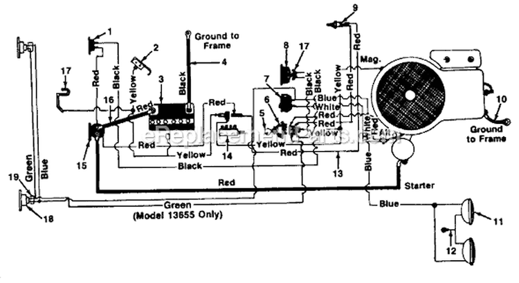 Page B Diagram and Parts List for 13637-9 1989 MTD Lawn Tractor