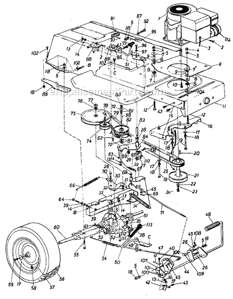 Page I Diagram and Parts List for 13649C 1986 MTD Lawn Tractor