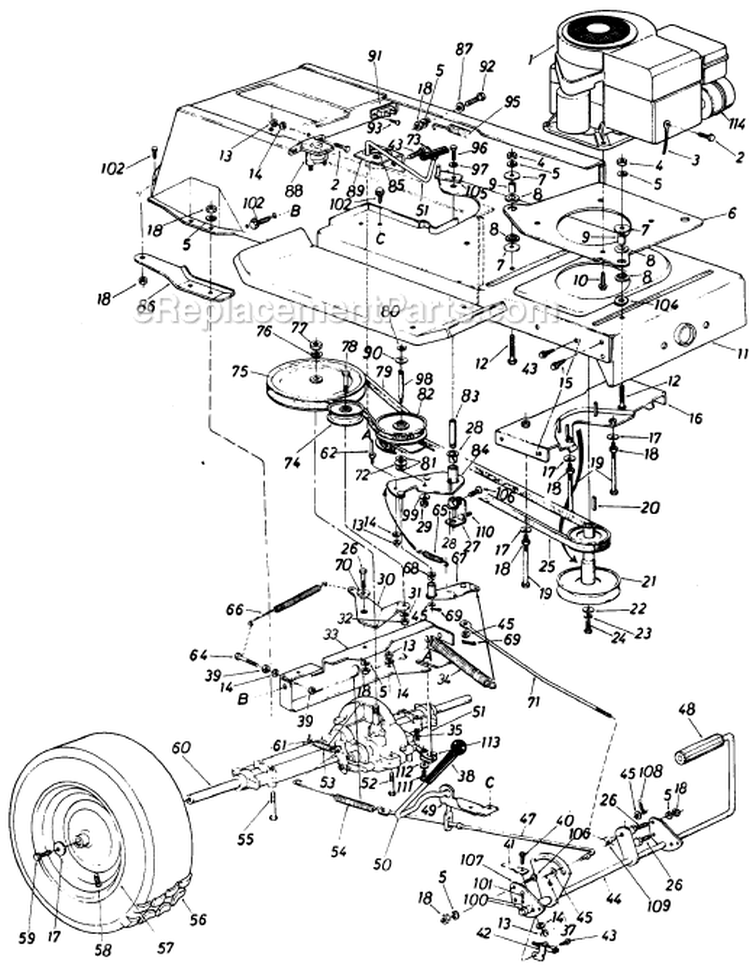 Page D Diagram and Parts List for 13655-7 1987 MTD Lawn Tractor