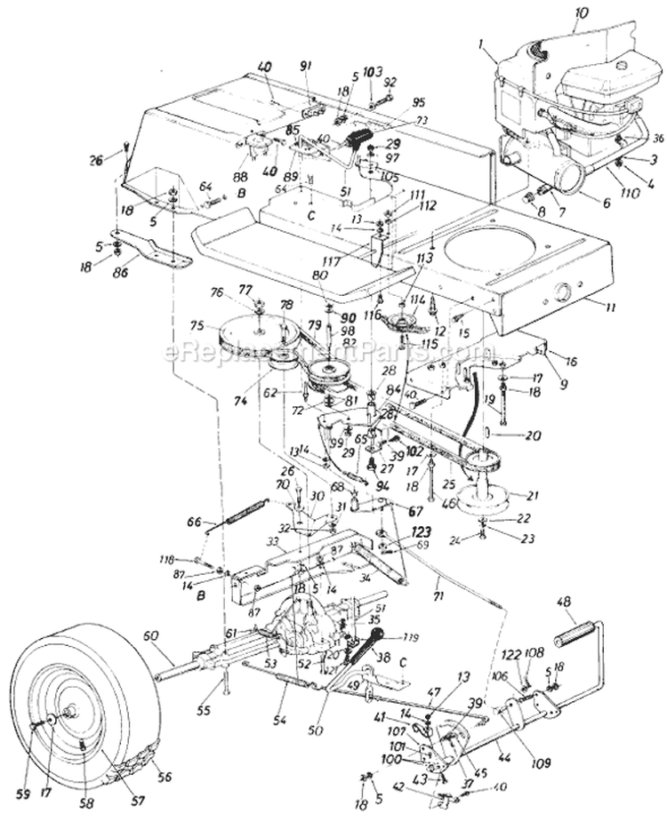 Page G Diagram and Parts List for 13665-7 1988 MTD Lawn Tractor