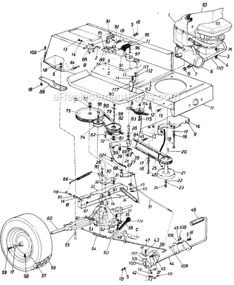 Page F Diagram and Parts List for 13675-7 1987 MTD Lawn Tractor