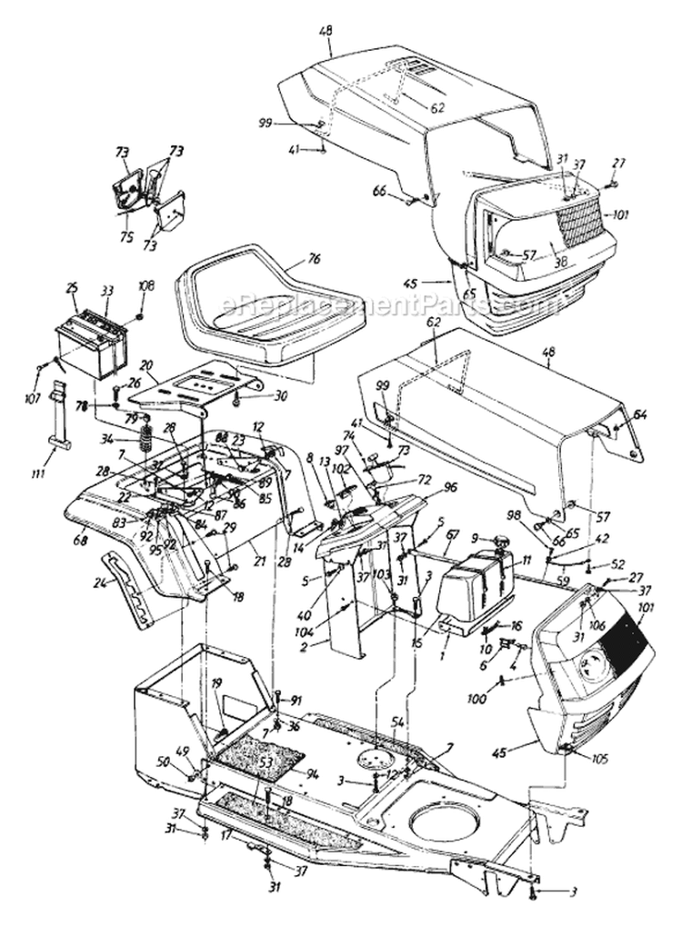Page D Diagram and Parts List for 136H450E372 1996 MTD Lawn Tractor