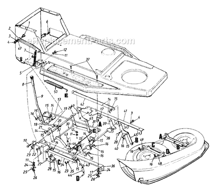 Page B Diagram and Parts List for 136H451E026 1670881 -1996 MTD Lawn Tractor