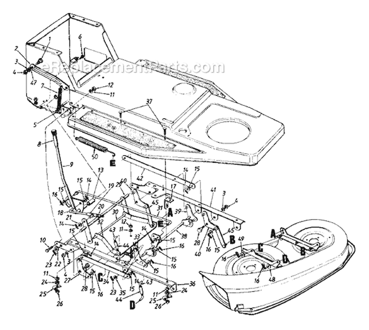 Page B Diagram and Parts List for 136HE451F077 90709 -1996 MTD Lawn Tractor