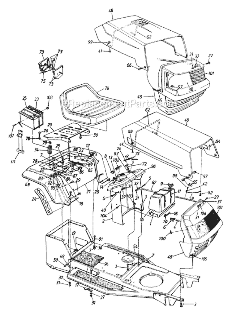 Page D Diagram and Parts List for 136HE451F077 90709 -1996 MTD Lawn Tractor