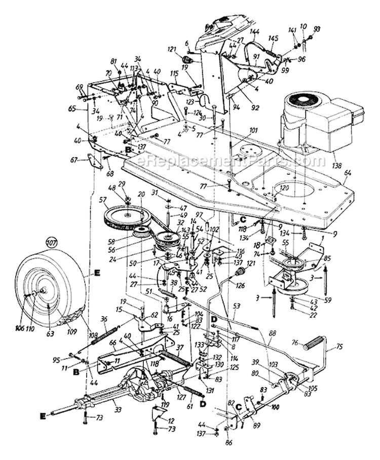 Page G Diagram and Parts List for 136HE451F077 90709 -1996 MTD Lawn Tractor