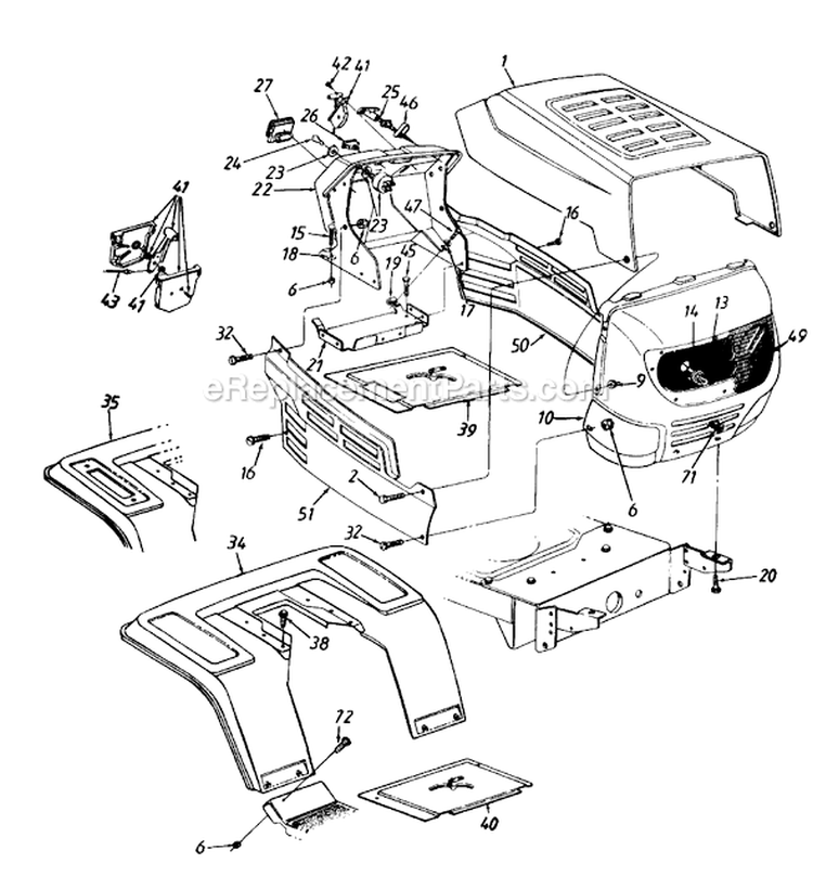 Page E Diagram and Parts List for 136L673F715 1996 MTD Lawn Tractor