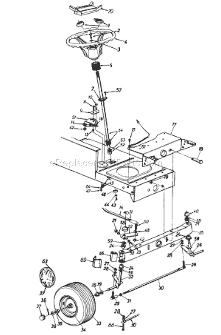 Page J Diagram and Parts List for 136L670F733 7021223 -1996 MTD Lawn Tractor