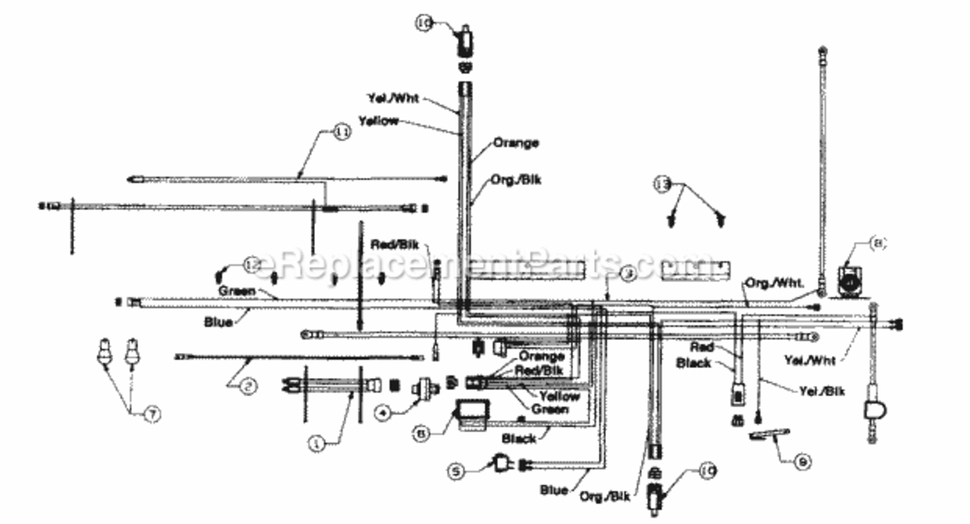 ElectricalSwitches Diagram and Parts List for 136M695G352 1996 MTD Lawn Tractor