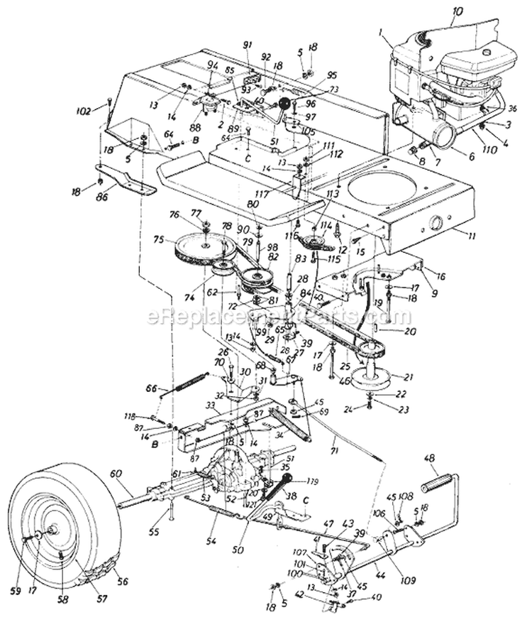 Page B Diagram and Parts List for 137-585-000 1987 MTD Lawn Tractor