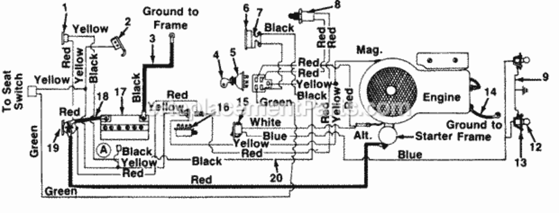Electrical_With_Square_Headlights Diagram and Parts List for 137-622-000 1987 MTD Lawn Tractor