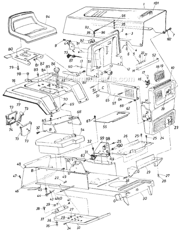 Page F Diagram and Parts List for 137-723-196 1987 MTD Lawn Tractor