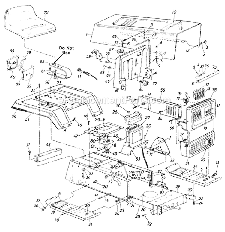 Page D Diagram and Parts List for 13705S 1985 MTD Lawn Tractor