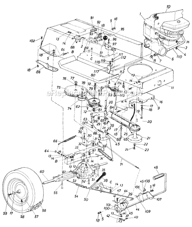Page F Diagram and Parts List for 13705S 1985 MTD Lawn Tractor