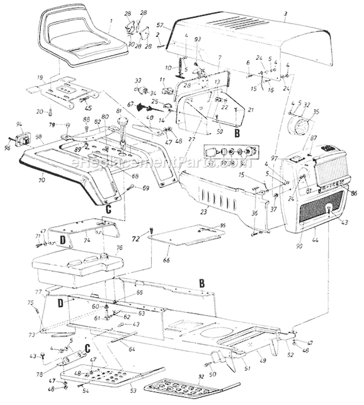 Page B Diagram and Parts List for 13735-9 1989 MTD Lawn Tractor